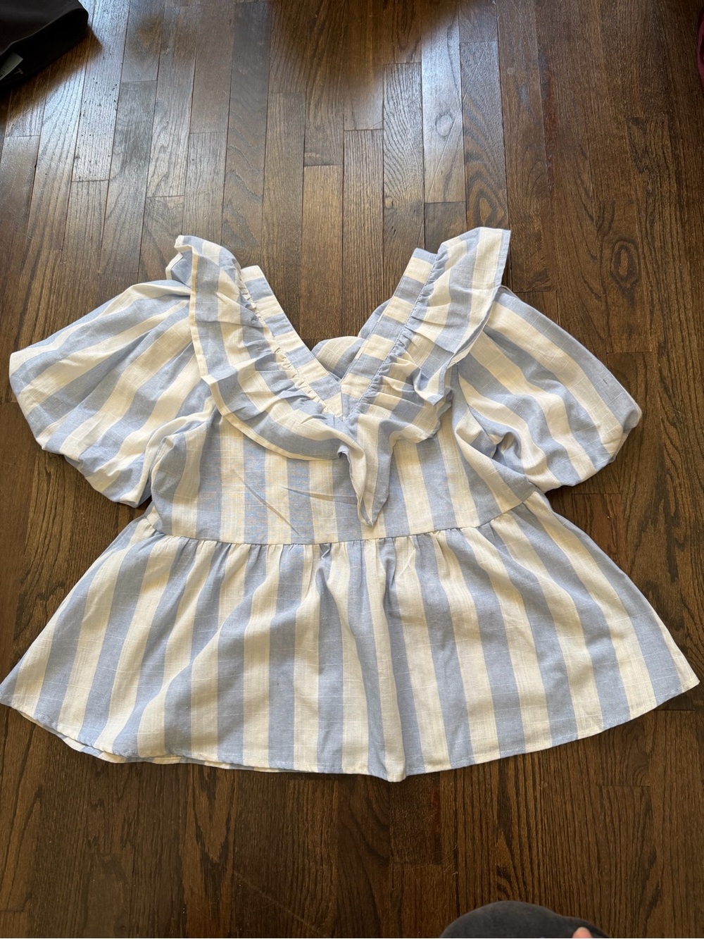 Blue and White Striped Off-Shoulder Top - Picture 2 of 6